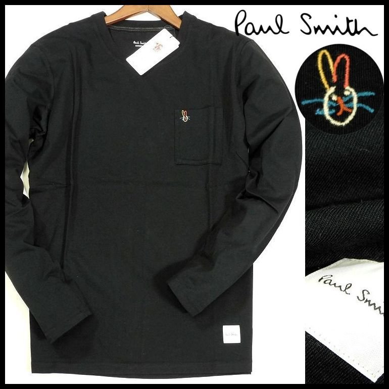 新品 1円～ ポールスミス L 黒 Paul's Rabbit(ポールズラビット) 長袖カットソー ロンＴ オーガニックコットン Paul Smith メンズ【2985a】_画像1