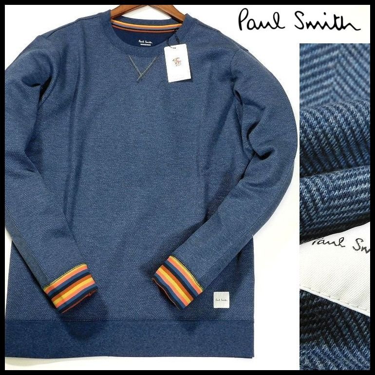 新品 1円～ ポールスミス トレーナー アーティストストライプ マルチリブ L ブルー クルーネック ヘリンボーン Paul Smith メンズ 【3036】_画像1