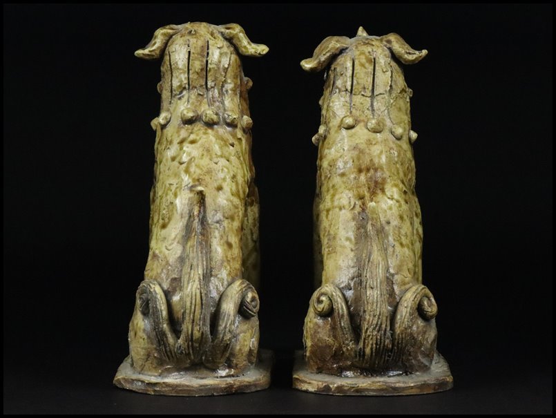 奇】時代物 江戸期 美濃焼 黄瀬戸 古瀬戸 獅子 狛犬 阿吽 一対 奇】時代物 江戸期 美濃焼 黄瀬戸 古瀬戸 獅子 狛犬 阿吽 一対