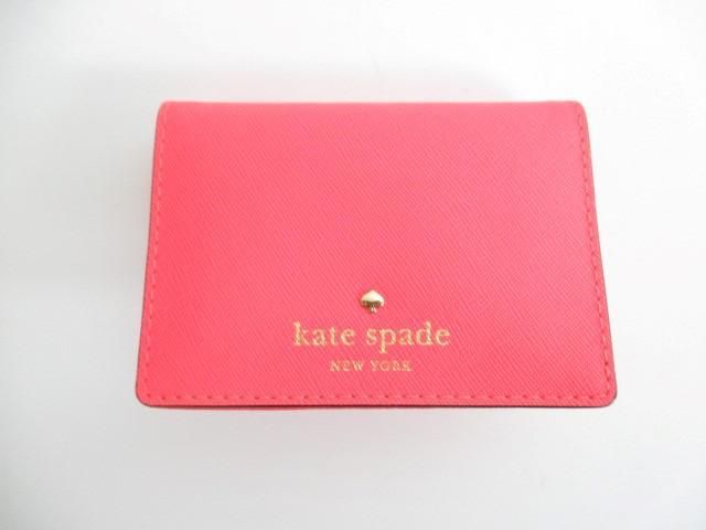 美品 ケイトスペード kate spade パスケース カードケース 名刺入れ レザー PWRU4188 蛍光ピンク レディース_画像2