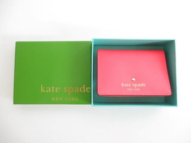 美品 ケイトスペード kate spade パスケース カードケース 名刺入れ レザー PWRU4188 蛍光ピンク レディース_画像1