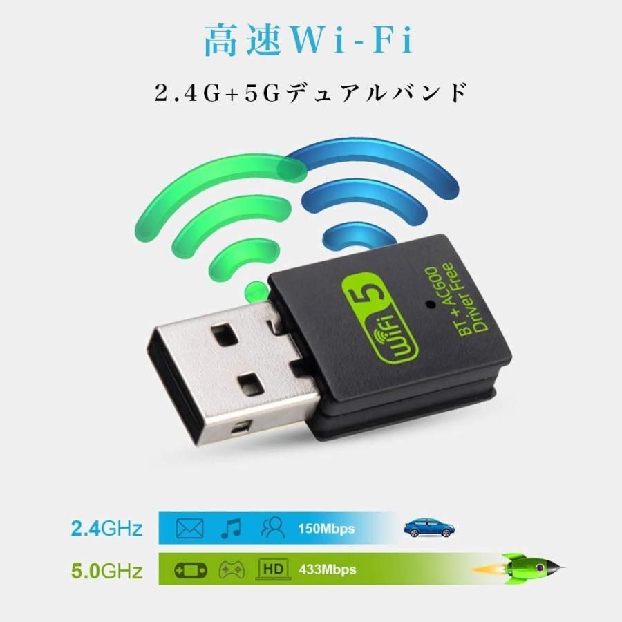 Wifi & Bluetooth USBアダプタ 無線LAN 中継機 2in1 デュアルバンド 600Mbps + BT 5.0