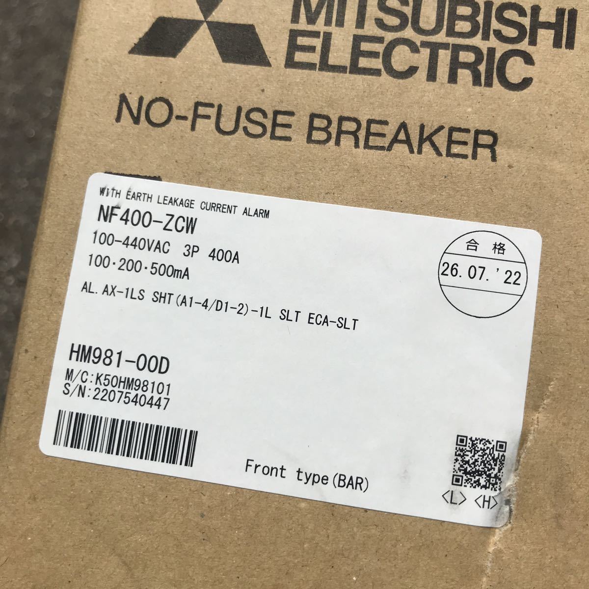 ■ガレージセール■ NF400-ZEW 3P　200A-400A　100.200.500mA 2022年製　漏電アラーム遮断器・漏洩電流表示付遮断器_画像1