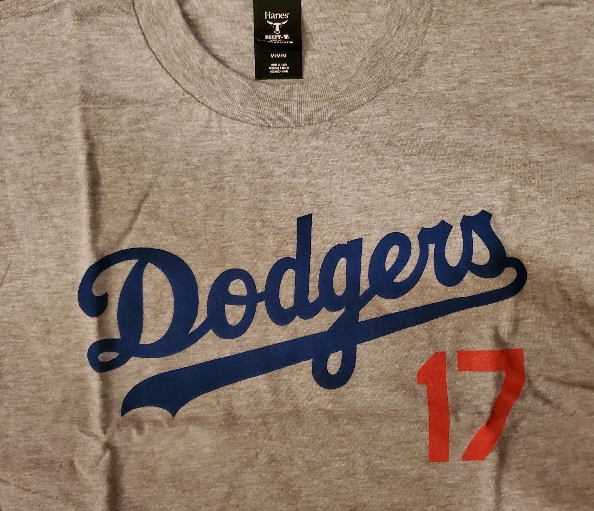 Hanes 新品Tシャツ 大谷翔平 LAドジャース 17 Dodgers グレイ サイズM 米直輸入 LAD MLB 二刀流