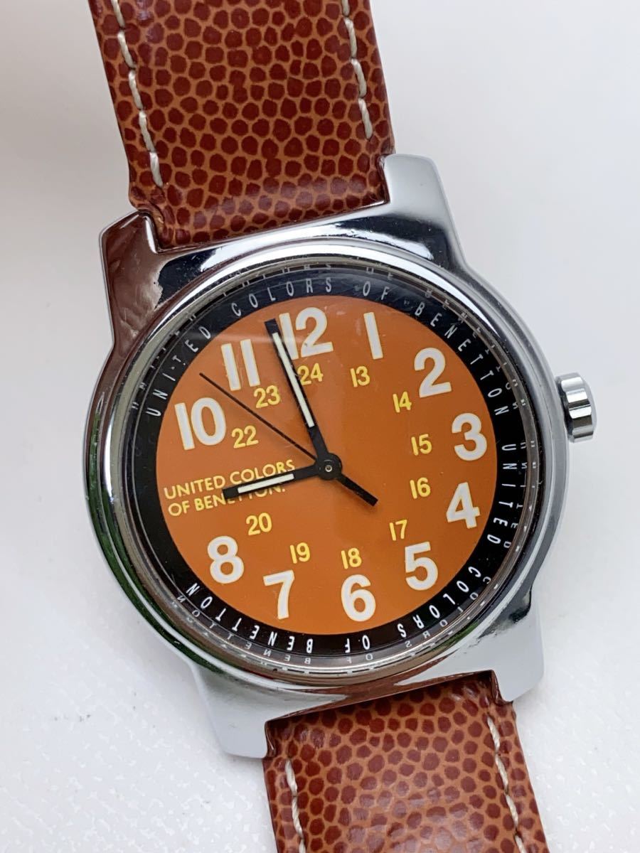 T929 UNITED COLORS OF BENETTON ユナイテッドカラーズ クォーツ 3針 腕時計 オレンジ文字盤_画像5