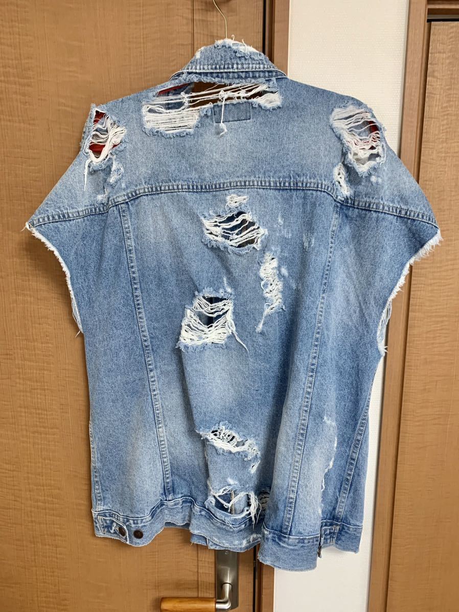 ☆☆ほぼ新品 美品 glamb グラム GB0218/JKT01 : Blues denim JKT XL 4 デニムベスト ダメージデニム ビッグシルエット デニムジャケット_画像4