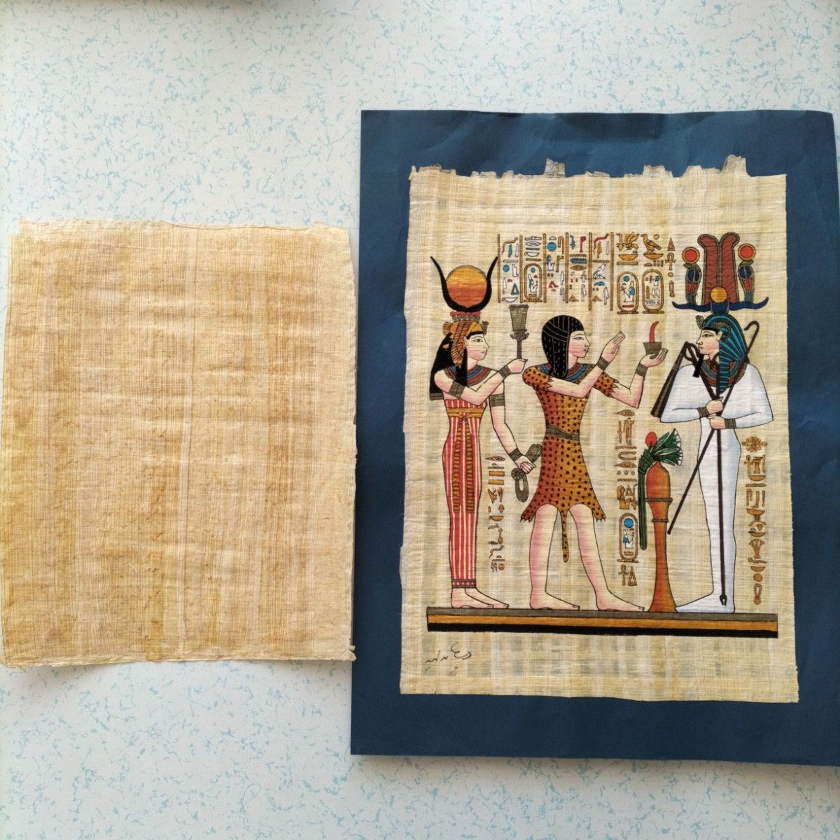 パピルス　絵入り1枚　無地1枚　エジプトみやげ 古代エジプト パピルス画 絵画