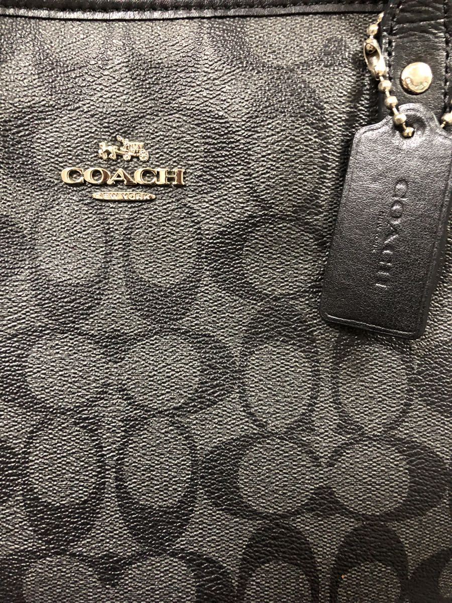 【美品】COACH コーチ シグネチャー トートバッグ レザー ブラック_画像2