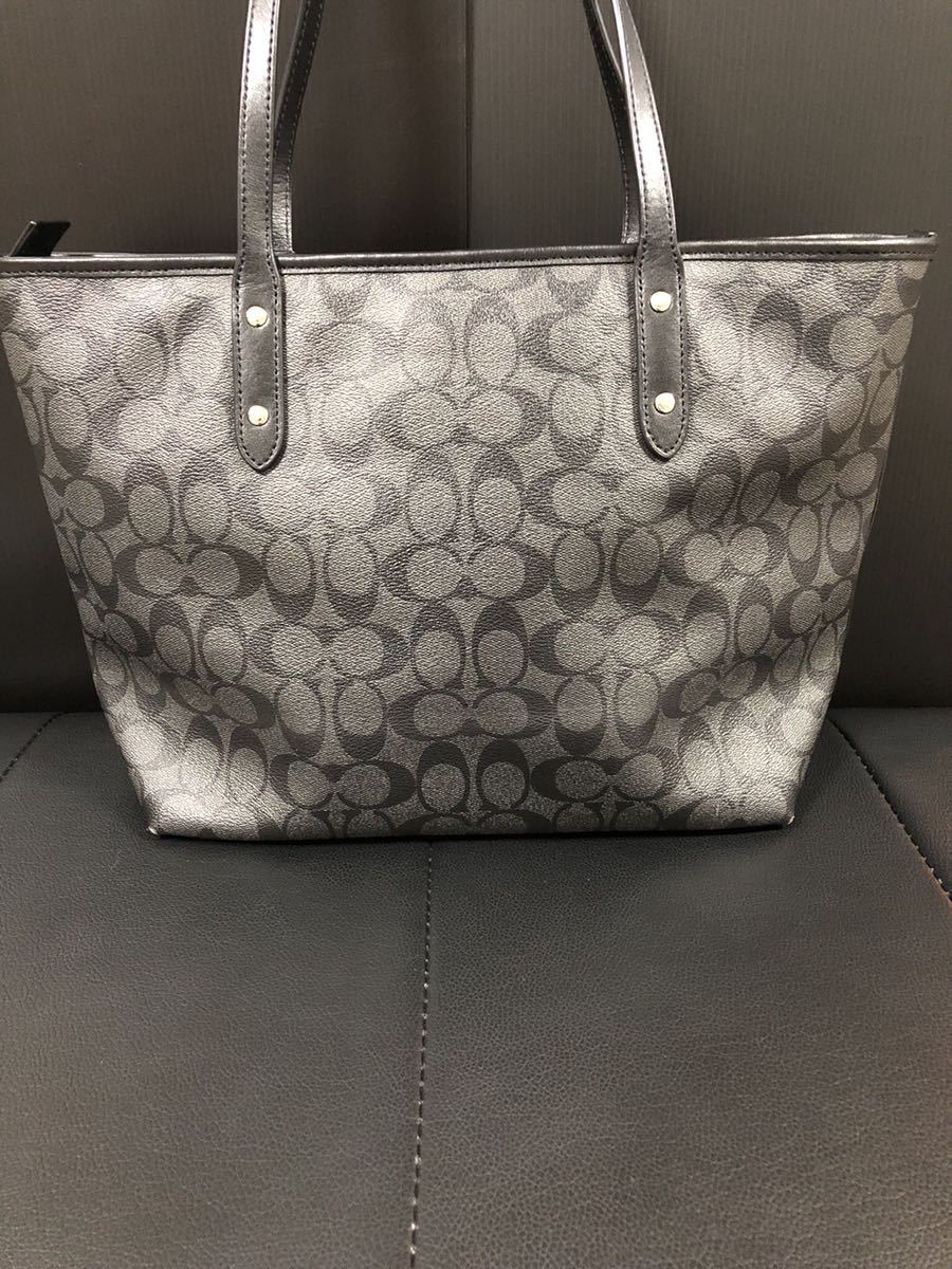 【美品】COACH コーチ シグネチャー トートバッグ レザー ブラック_画像3