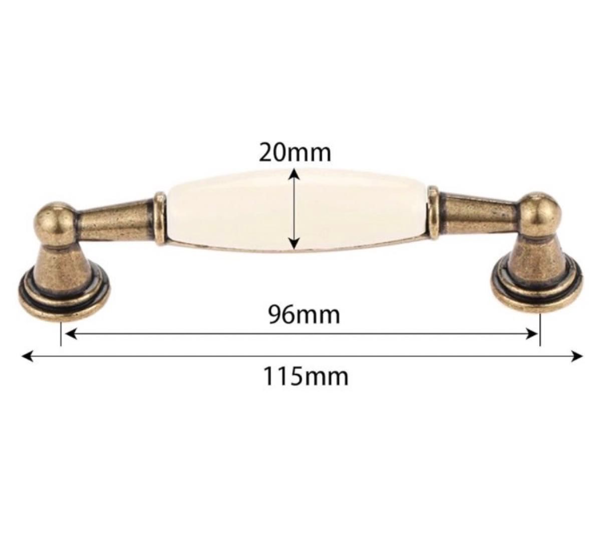 取手 ハンドル セラミック 陶器　2個 ホワイト×ゴールド アンティーク キャビネット DIY 96mm 取っ手 つまみ ツマミ