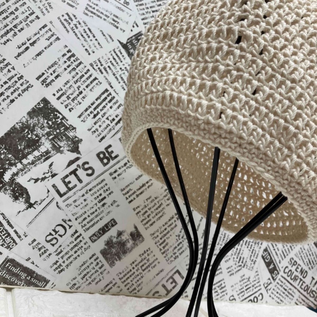 【新品未使用】ハンドメイド　ケアキャップ　医療用帽子 年中使える綿100 手編み