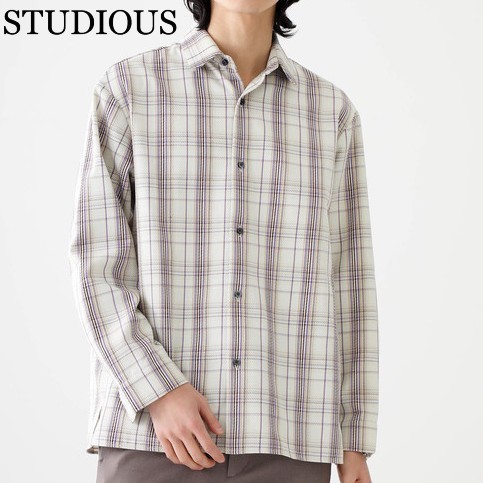 新品 STUDIOUS ステュディオス 立体ドビー織 チェックボックスシャツ Mサイズ相当　Ｋ3226