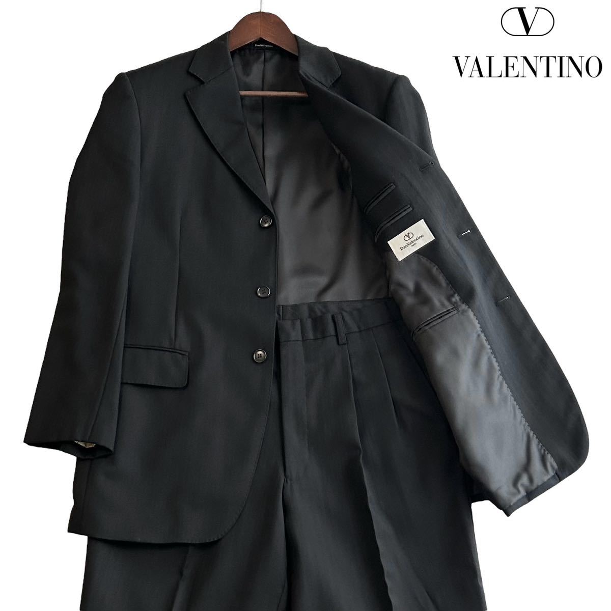 美品 Dan Valentino ダン ヴァレンティノ セットアップ スーツ 3B シャドーストライプ 総裏 黒 ブラック