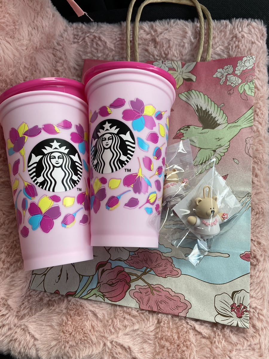 スターバックス カラーチェンジングリユーザブルカップ べアリスタキャップ リユーザブルカップ 桜 桜ショッパー タンブラー 蓋付きの画像1