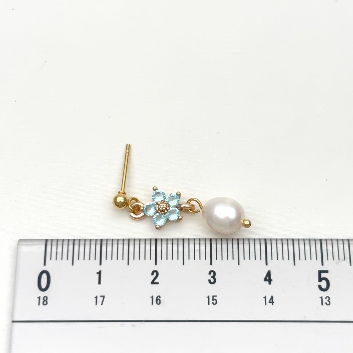 【No.1003】 キュービックジルコニア ミニ花 アクア×淡水パール ピアス ハンドメイド サージカルステンレス