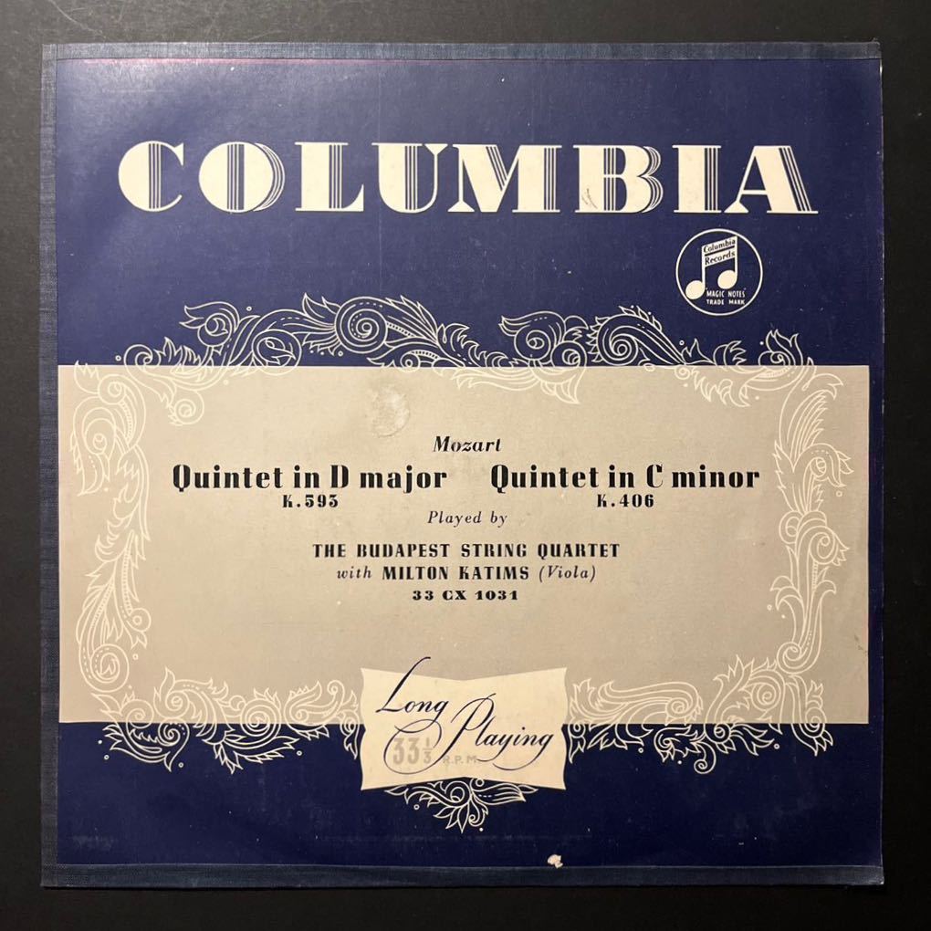 英columbia【初期フラット紺金】＊ ブダペスト四重奏団のモーツァルト 弦楽五重奏曲 K.593 & 406 ＊ budapest quartet mozart quintet 33CX_画像1