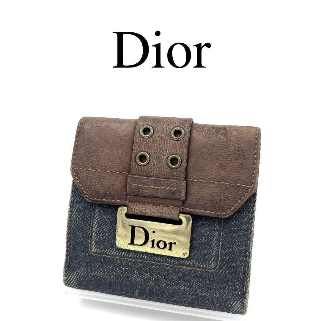 Christian Dior ディオール 折り財布 ロゴプレート レザー デニム