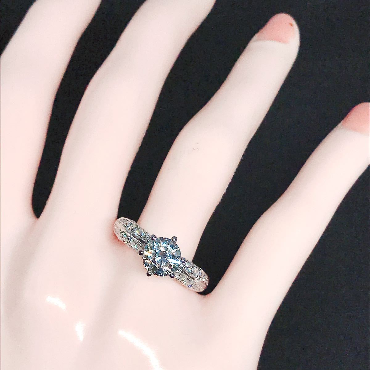 計2.03ct パヴェ ソリティア 大粒 ダイヤモンドリング 1.24ct 0.79ct PT900 ダイヤ 1ctアップ 鑑定書付き SI1の画像8