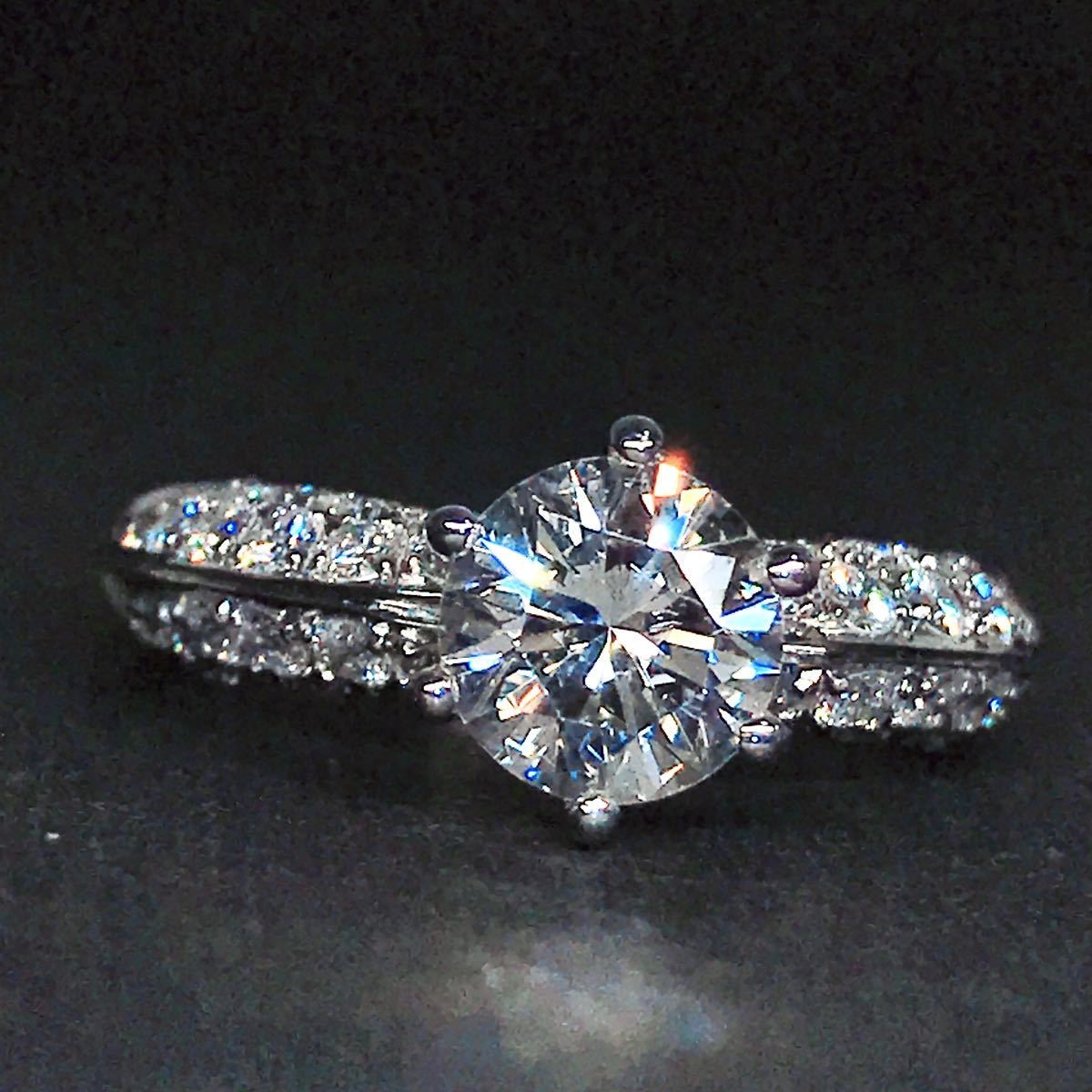 計2.03ct パヴェ ソリティア 大粒 ダイヤモンドリング 1.24ct 0.79ct PT900 ダイヤ 1ctアップ 鑑定書付き SI1の画像2