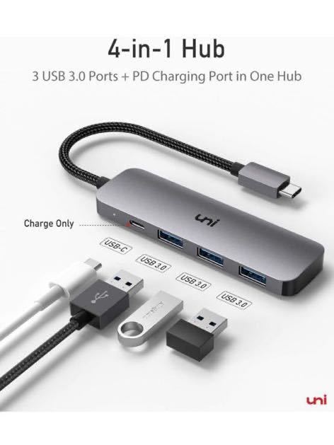 300(USB Cハブ、uni 4-in-1 USB Cアダプター 3つのUSB 3.0ポート付き 100W USB-C PD充電ポート Thunderbolt 3 USB Type C - USB 3.0