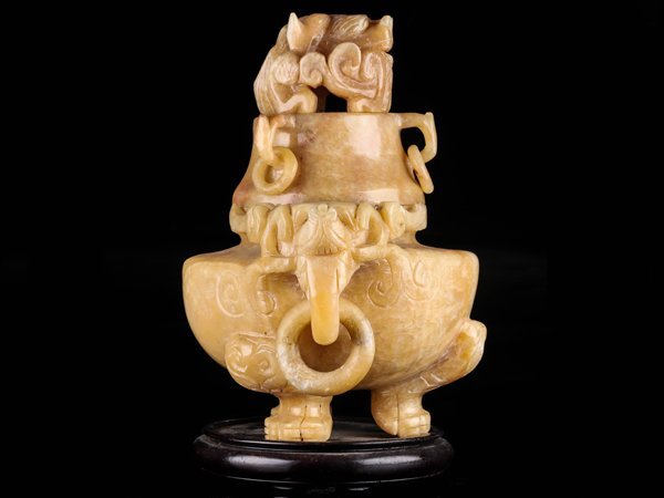 【流】中国美術 砡彫刻 香炉 高36cm 台付 TR119_画像3