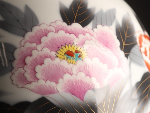 【流】香蘭社 色絵牡丹図 花瓶 高さ25cm TR499_画像3