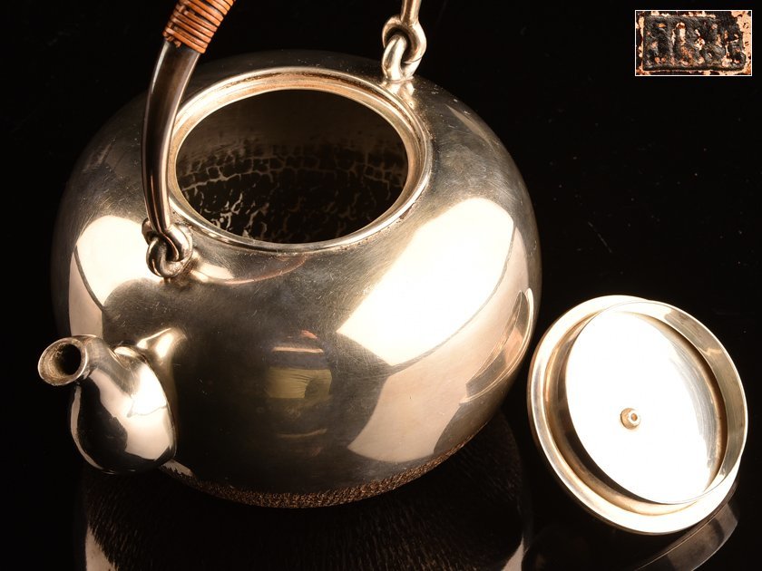 【流】煎茶道具 純銀製湯沸 銀瓶 重量386g 共箱 TR215_画像2