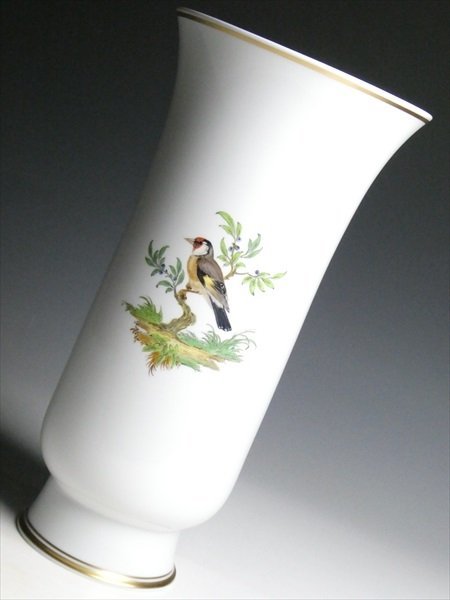 N592 Meissen マイセン 高級シリーズ バード 鳥絵 特大 ベース 花瓶 飾壷 34.5cm_画像3