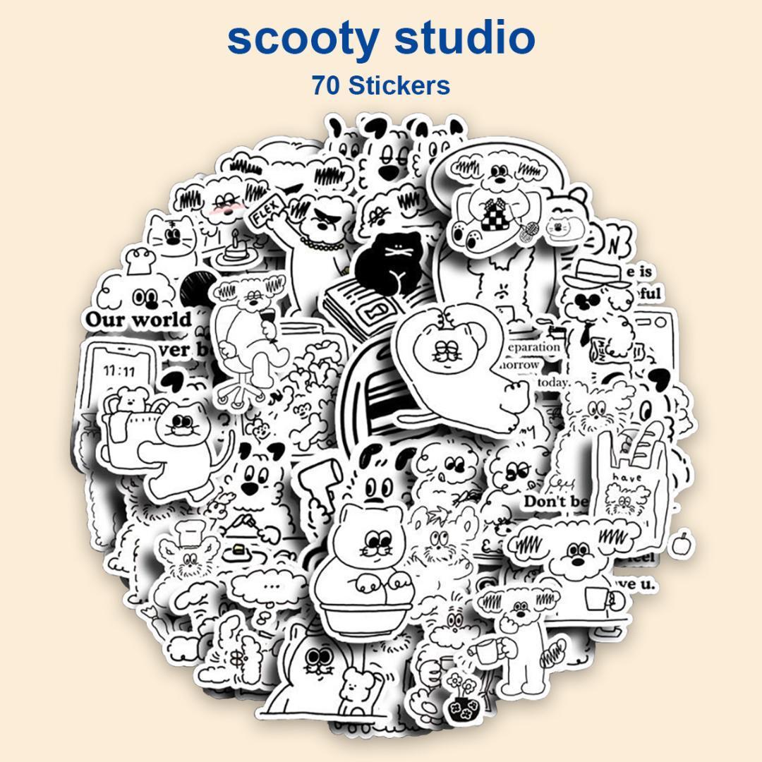 scooty studio ステッカー 70枚セット スクーティースタジオ 子犬 うさぎ 防水 シール 韓国 雑貨 文房具 キャラクター