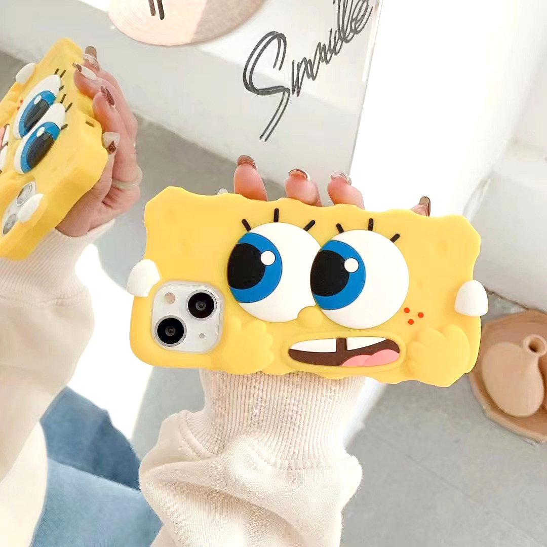 スポンジボブ 立体 iPhone15 iPhone14 iPhone13 iPhoneSE iPhone13Pro ケース 5サイズ展開 Sponge Bob シリコンの画像3