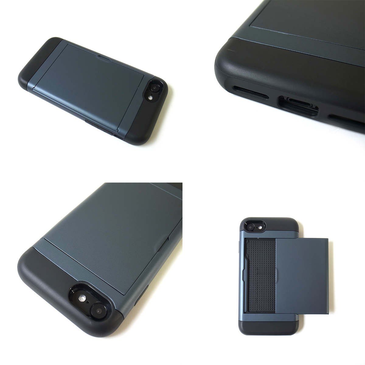 カード収納 iPhoneケース ネイビー iPhoneSE 第2世代 第3世代 iPhone7 iPhone8 対応 液晶フィルム付き