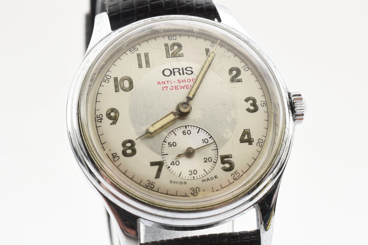 稼働品 オリス アンティショック スモセコ ラウンド 手巻き メンズ 腕時計 ORIS