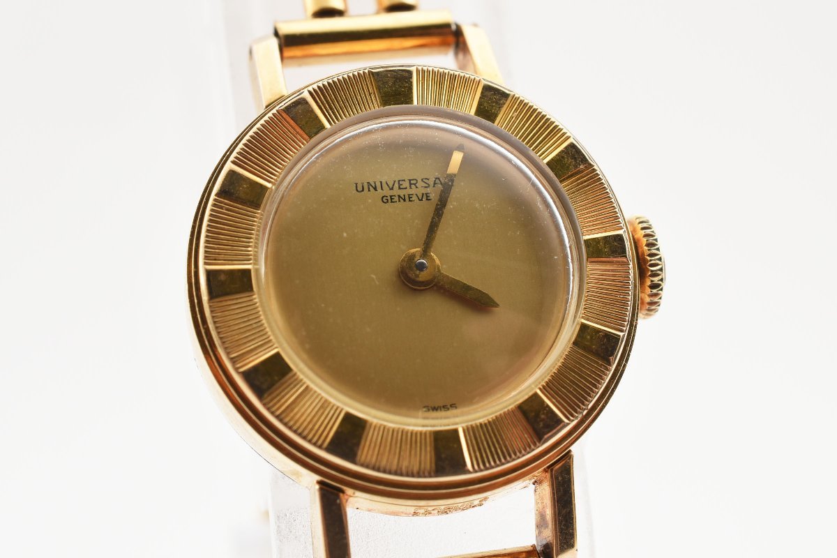 稼働品 ユニバーサルジュネーブ 手巻き ゴールド K18×PT750ベルト 総重量 16.8g レディース 腕時計 UNIVERSAL GENEVE