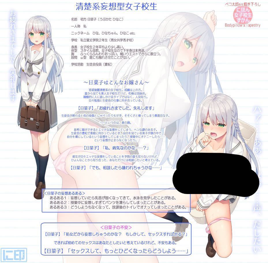 【正規品】にほん女子校生ずかん ベコ太郎先生描き下ろし 清楚系妄想型女子校生 【初方 日菜子】抱き枕カバー 完全受注限定生産