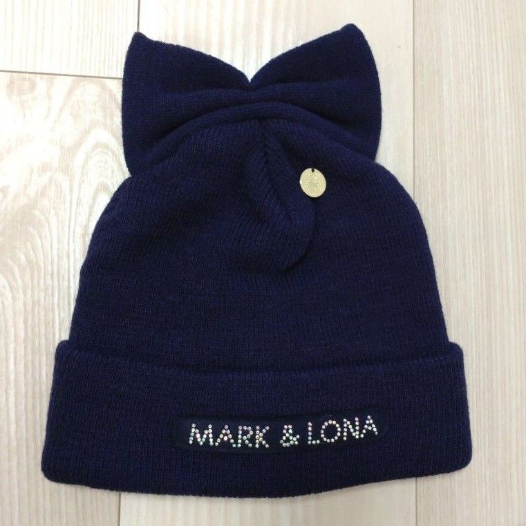 新品 マーク＆ロナ リボン ニット帽 リボン 帽子 MARK AND LONA mark＆lona カラー ネイビー