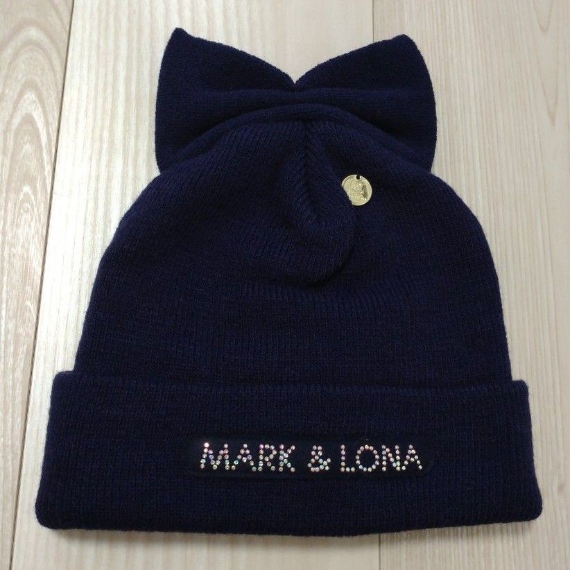 新品 マーク＆ロナ リボン ニット帽 リボン 帽子 MARK AND LONA mark＆lona カラー ネイビー