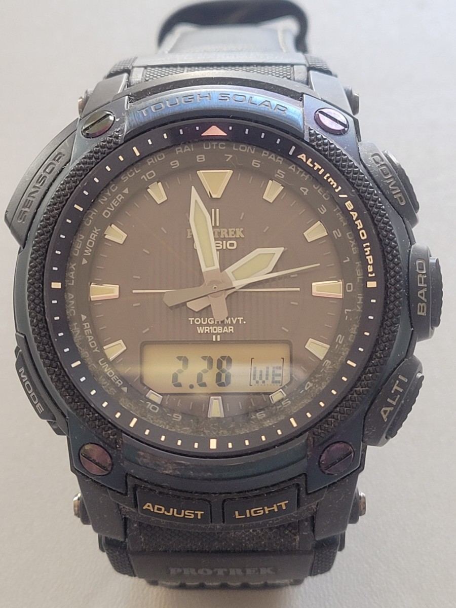 【稼働品】CASIO カシオPRO TREK プロトレックPRW-5050L TOUGH SOLARタフソーラー　ブラック　デジアナ中古腕時計_画像1