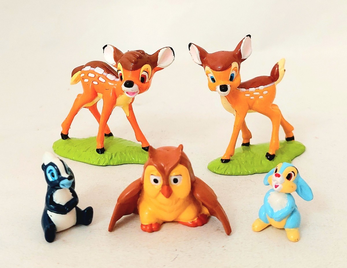 送料200円～☆ディズニー アニメ 映画 Bambi「バンビ ファリーン とんすけ フラワー フクロウ」PVC フルカラー 人形 フィギュア 5種セット_画像1