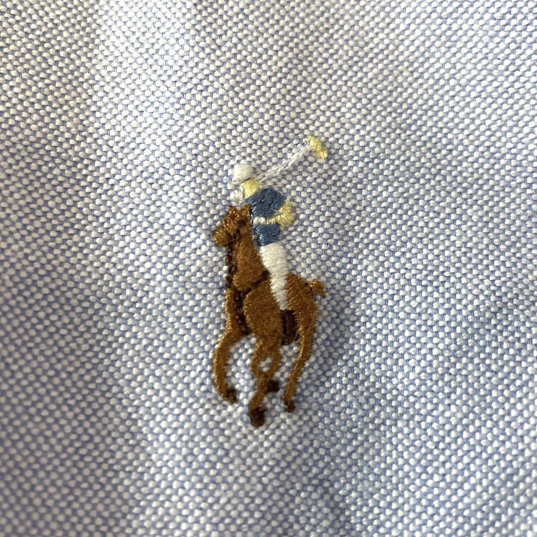 大きいサイズ★POLO RALPH LAUREN ポロラルフローレン　シャツワンピース　ポニー刺繍　L 水色　リボン Aライン　フレア　美シルエット