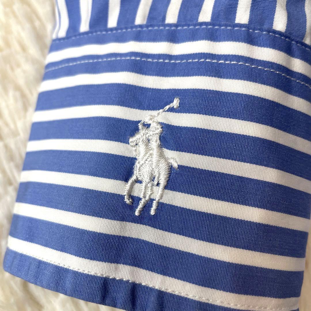 ポニー刺繍★POLO RALPH LAUREN ポロラルフローレン シャツワンピース ストライプ 長袖 Aライン 春 青 白 Ａライン Ｓサイズ の画像6