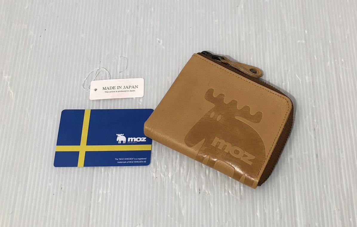 【新品未使用】moz レディース メンズ 86005 キャメル コインケース カードケース ミニ財布 モズ Elk ヘラジカ 牛革 レザー 日本製