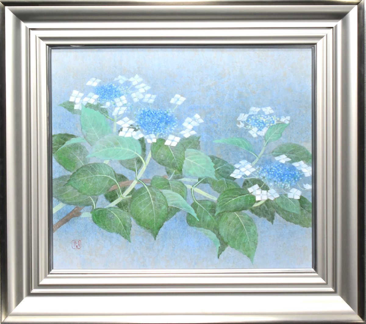 力作 日本画 肉筆画 直筆サインあり Yahoo!オークション - 【真作】林潤一『紫陽花』日本画 肉筆