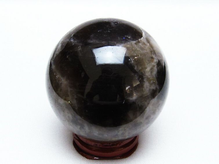 誠安◆超レア最高級天然モリオン 純天然 黒水晶 丸玉 59mm [T572-9661]_画像3