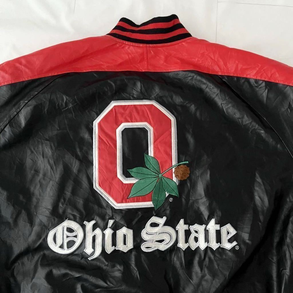 XL 90s OHIO STATE BUCKEYES フェイクレザー スタジャン 黒 ビッグサイズ アメフト （ ビンテージ 90年代 バックアイズ 00s NFL カレッジ_画像3