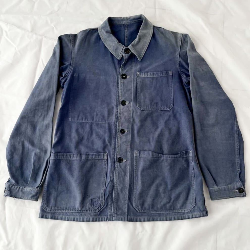 ナス紺 サンフェード 雰囲気 50s 60s フレンチワーク カバーオール （ ビンテージ フランス French work ワークジャケット jacket デニム_画像1