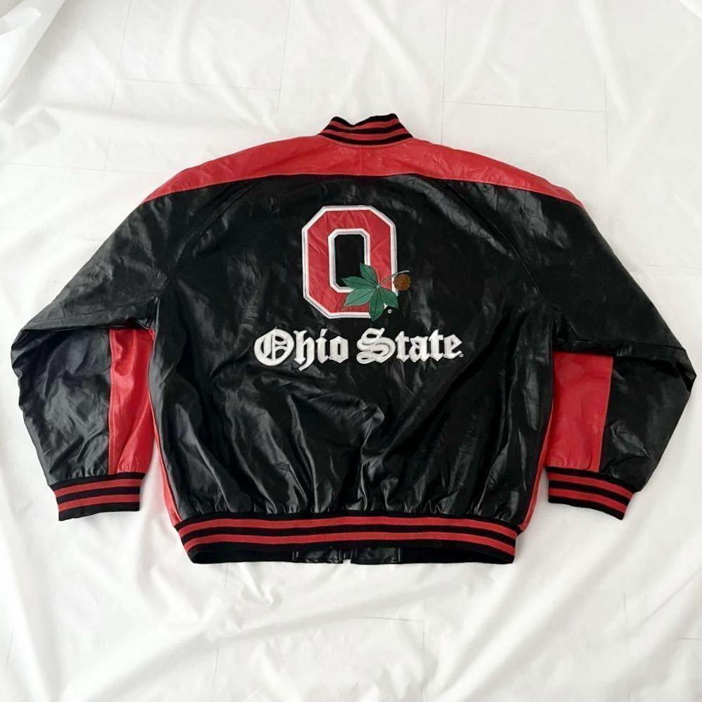 XL 90s OHIO STATE BUCKEYES フェイクレザー スタジャン 黒 ビッグサイズ アメフト （ ビンテージ 90年代 バックアイズ 00s NFL カレッジ_画像1