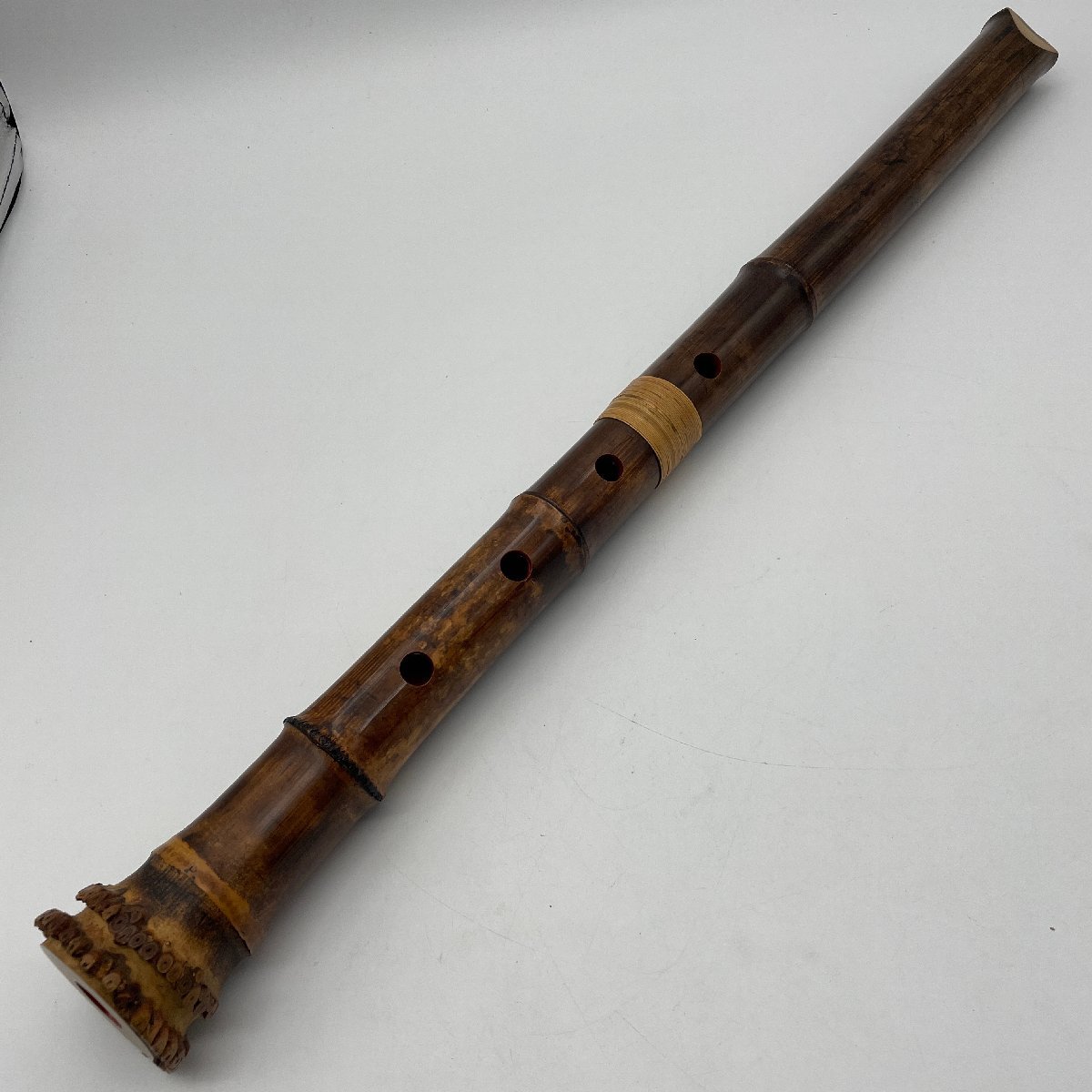 ω希少【尺八竹峰550mm 1尺8寸55.0cm 都山流三日月型金一線籐巻き ω希少【尺八竹峰550mm 1尺8寸55.0cm 都山流三日月型金一線籐巻き