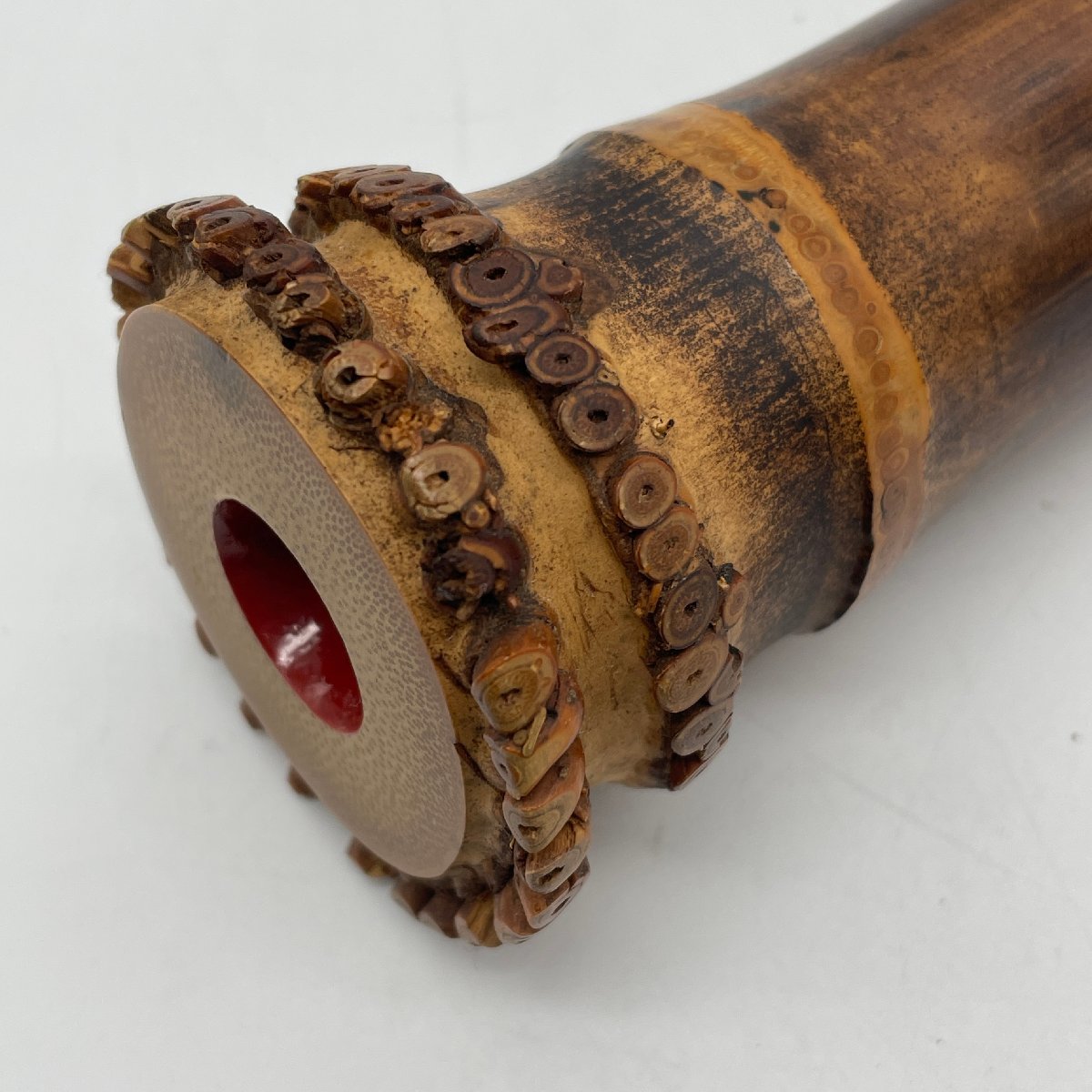ω希少【尺八竹峰550mm 1尺8寸55.0cm 都山流三日月型金一線籐巻き ω希少【尺八竹峰550mm 1尺8寸55.0cm 都山流三日月型金一線籐巻き