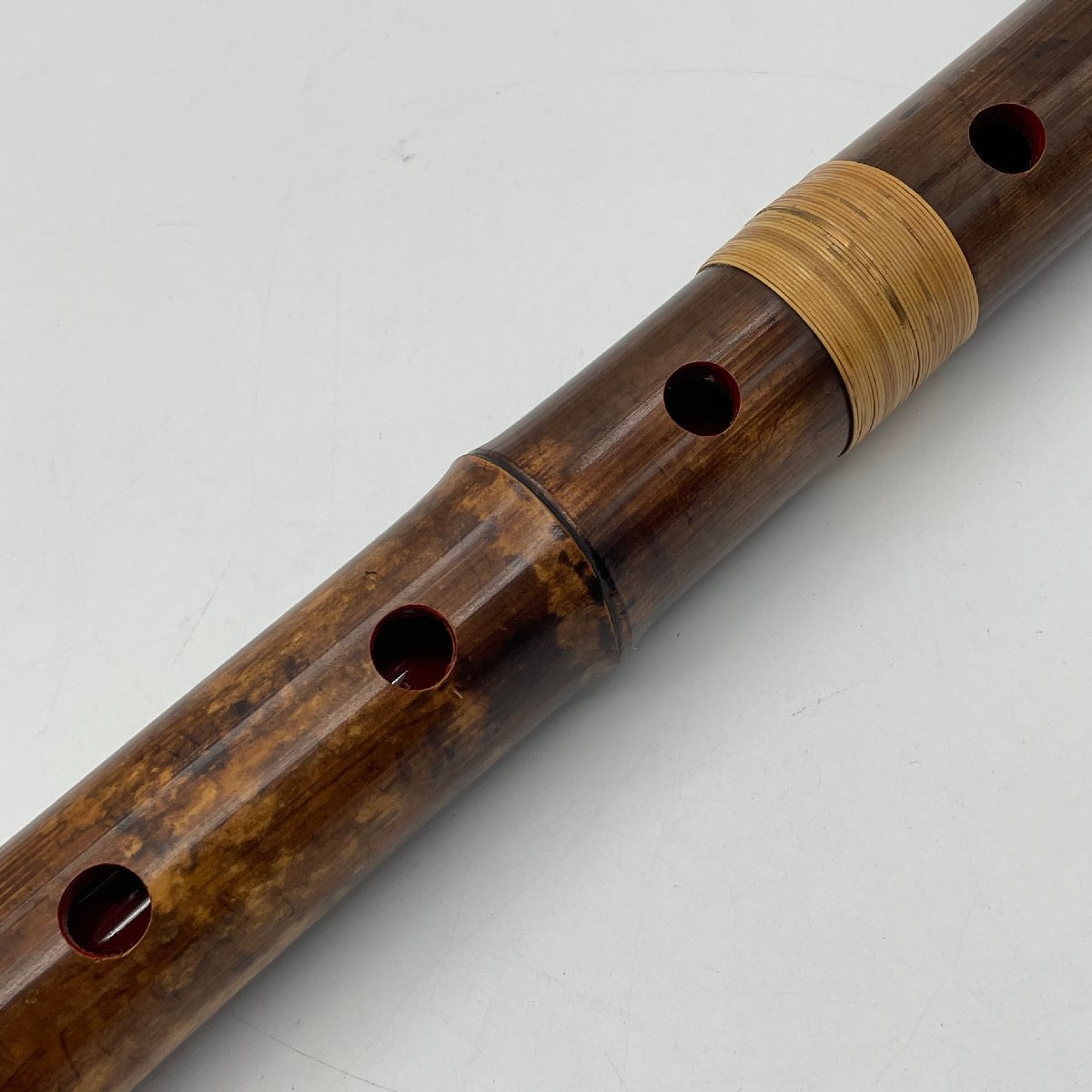 ω希少【尺八竹峰550mm 1尺8寸55.0cm 都山流三日月型金一線籐巻き ω希少【尺八竹峰550mm 1尺8寸55.0cm 都山流三日月型金一線籐巻き