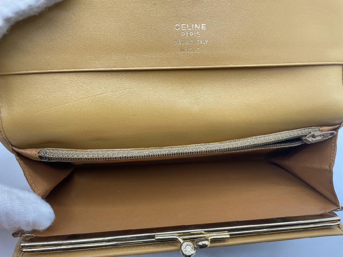 ∞希少レア【CELINE セリーヌ M15/2 二つ折り長財布 マカダム柄 がま口 サイフ 財布 オールド ヴィンテージ ベージュ PVC】HM383_画像9